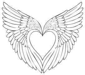 Obraz premium Symmetrical Angel Wings Forming a Heart Shape Line Drawing Illustration