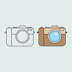 Brown pastel mirrorless camera. Photography. Photographer. Hobby. Profession. Vector illustration