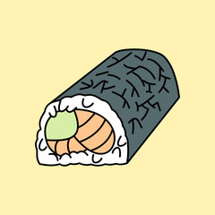 Maki roll. Japanese food theme. Vector illustration.