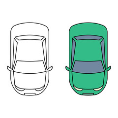 Green car top view. Transportation theme. Vector illustration.