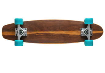 Isolated wood skateboard cruiser with azure wheels for transportation, fun, and sports © Isolde
