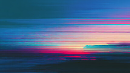 Abstract artwork featuring a sunset with blended colors of blue, pink, and orange, creating a sense of movement and energy.