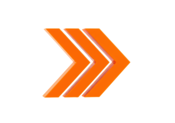 Isolated set of three orange arrow symbols, right facing direction indicators for websites and apps