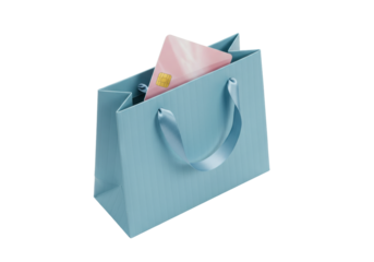 Isolated pastel shopping bag with credit card sticking out, buying with credit cards
