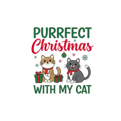 Fototapeta premium Cute cartoon cats celebrating a purrfect christmas with festive decorations and holiday cheer isolated on transparent background