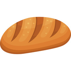 A Detailed Vector Illustration of a Loaf of Golden Brown Bread with Three Distinct Scores on its Crust Set Against a Clean White Background