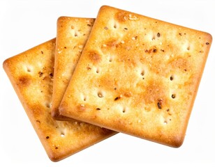 Fototapeta premium Three crispy crackers with seeds and seasoning, showcasing texture and detail on a white background.