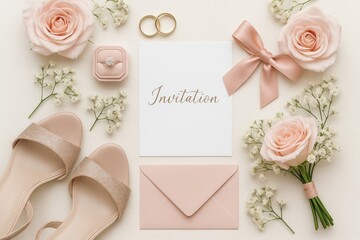 Elegant wedding invitation flatlay