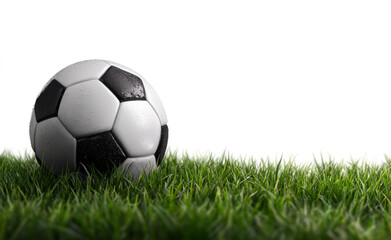 Naklejka premium soccer ball on grass against a white background, banner 