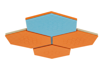 Isolated decorative tiles for acoustic treatment, soundproofing design, interior space