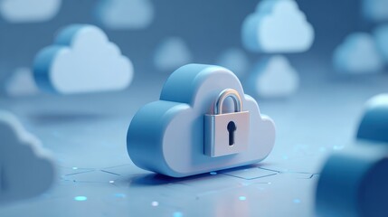 Secure Cloud Computing Future Technology Innovation Symbol Data Protection Concept Digital Cloud Icon with Lock on Blue Background Representing Cyber Security