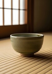 A Beautiful Celadon Cracked Glaze Bowl On Tatami