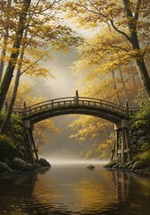 A Serene Autumn Morning With An Old Wooden