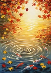 Golden Autumn Pond Vibrant Leaves And Swimming Koi
