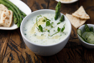 Cold yogurt soup with asparagus