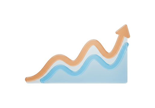 Isolated financial growth diagram on a presentation slide, trend chart with business arrow