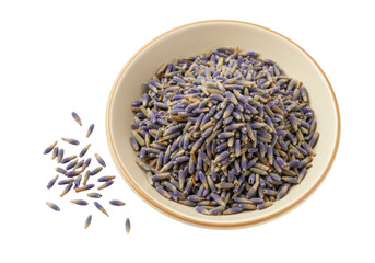 Isolated bowl of lavender buds ready to be used as a natural remedy for skin and body care