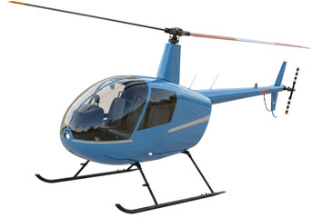 Isolated Blue Robinson R44 Raven II helicopter with rotor blades for air transport concept