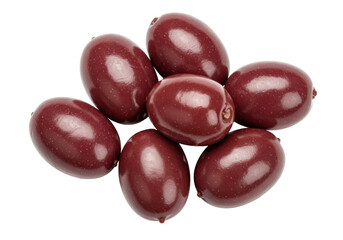Isolated heap of seven fresh ripe juicy plums, a healthy, nutritious food, raw produce