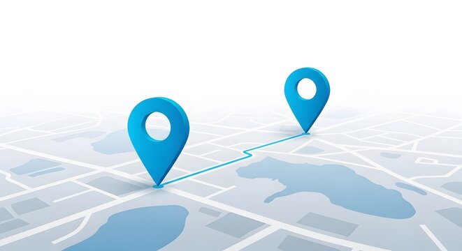 Two blue map pins connected by a line on a stylized map