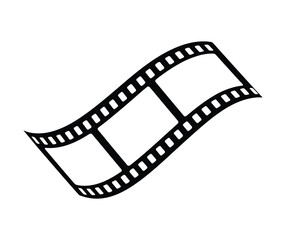 Classic black and white film strip with perforations on a white background symbolizing cinema and movies