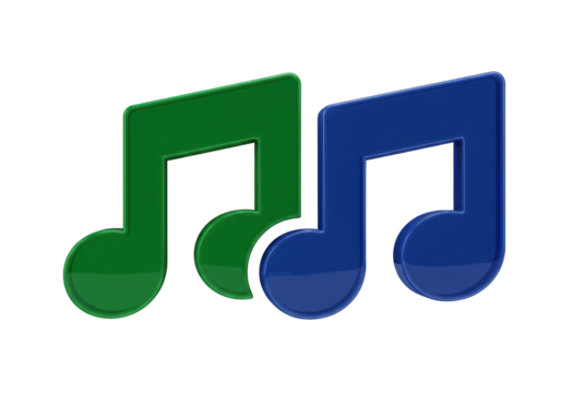 Isolated Music Notation, Green and Blue Musical Note Symbols on a Plain Backdrop, Music Theme