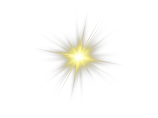 Glowing yellow PNG star with sparkling streaks. Radiant highlights create energetic and festive visuals. Transparent shining sun and bright flash enhance magical atmosphere.