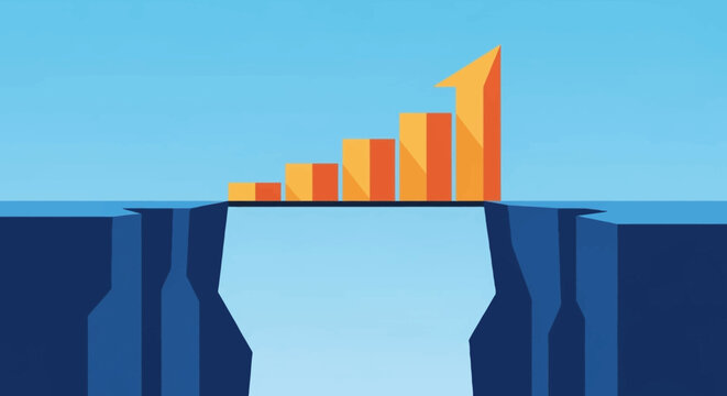 Growth chart bridge over abyss representing business success.