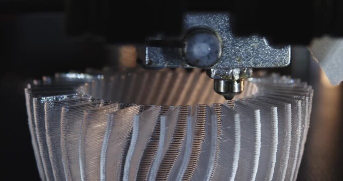 3D printer working. Fused deposition modeling, FDM. 3D printer printing an object from plastic. Automatic three dimensional 3d printer performs plastic. Progressive additive technology for 3d printing