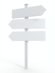 Obraz premium 3D White Directional Sign Pointing in Multiple Directions on a Clean White Background