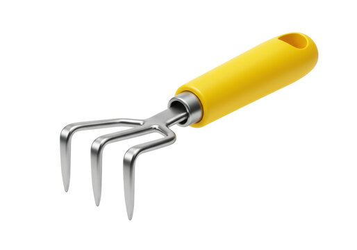 Isolated gardening hand cultivator on smooth surface ready for springtime garden work.