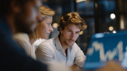 Data scientists discussing blockchain analytics in futuristic office while interacting with holographic crypto charts, symbolizing team collaboration, high-tech finance, and digital wealth