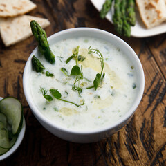 Cold yogurt soup with asparagus