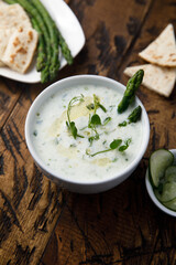 Cold yogurt soup with asparagus
