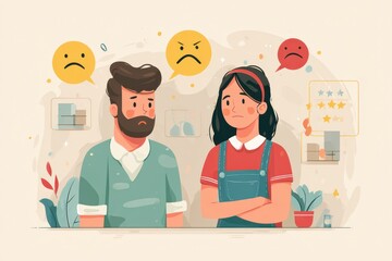 Conflict Resolution with Frustrated People Receiving Bad Feedback, Negative Review Illustration, Unhappy Communication with Poor Customer Satisfaction and Feedback Analysis