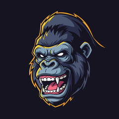 Furious Gorilla Head Roaring with Aggression and Power.