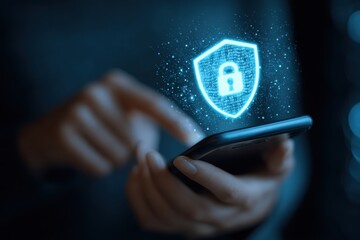 Advanced Mobile Protection Concept Illustration Shield Icon Digital Safety Representing Cybersecurity Data Protection with Lock Symbol on Smartphone Device Secure Data Access