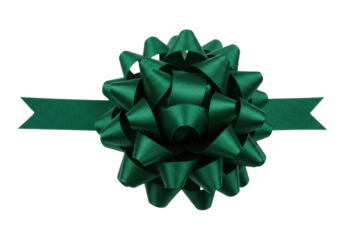 Isolated Festive Emerald Green Gift Bow with Ribbon for Holiday Packaging and Decorating