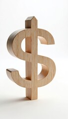 Wooden dollar sign crafted with house roof shape top. Conceptual symbol represents real estate, home finance, property investment, market value, wealth, mortgage, success, economic growth, money