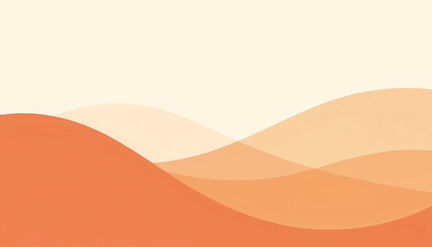 Abstract vector background with flowing orange waves. Minimalist flat design illustration of a modern landscape. Simple backdrop with copy space.