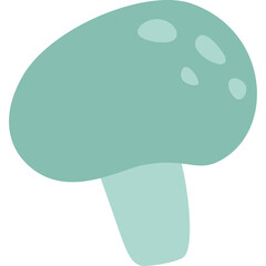 A simple cartoon illustration of a mushroom in a pale teal color against a transparent background representing nature and fungi