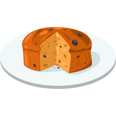 A Round Golden Brown Berry Cake With One Slice Removed Sitting On A White Plate With A Transparent Background