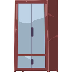 A Simple Cartoon Illustration of a Tall Wooden Cabinet with Two Doors and a Drawer Front on a Transparent Background