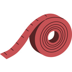 A Rolled Up Red Measuring Tape with Black Markings Against a Transparent Background