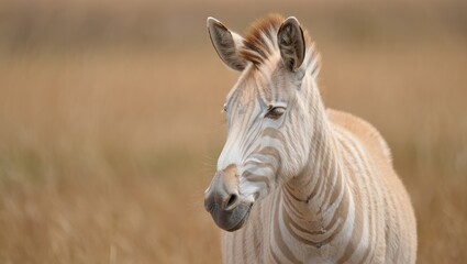 Fototapeta premium Close-up Of Rare Golden Zebra In Savanna Calm And Contemplative