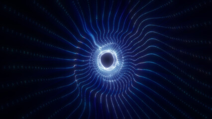 Abstract glowing blue vortex of light forming a circular energy tunnel, isolated on white background