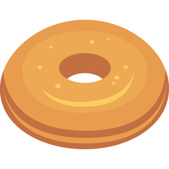 A Round Golden Brown Bagel with a Hole in the Center Featuring Tiny Yellow Speckles against a Transparent Background