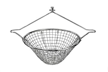 Wire basket designed for frying food, suitable for home kitchens and professional restaurants, adjustable for various pot sizes