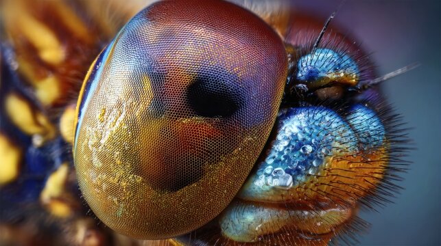 Extreme close-up shot of an insect's compound eye showing the complex, textured surface