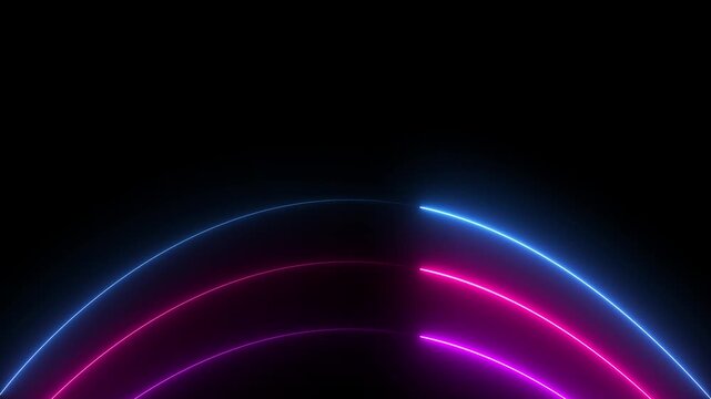 abstract neon background animation of curved lines glowing. light trails animate along the curve, creating a smooth, futuristic, and energetic looping effect. seamless loop.